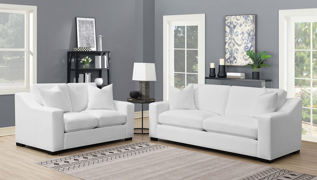 Coaster Home Furnishings Ashlyn 2-Piece Upholstered Sloped Arms Living Room Set White