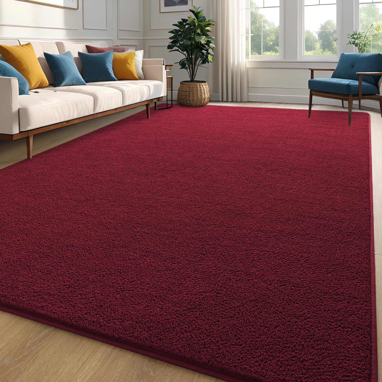 Zedrew Burgundy Red Area Rugs for Bedroom Living Room, 5x7 Feet Indoor Memory Foam Rug, Modern Washable Rugs for Kids Boys Girls
