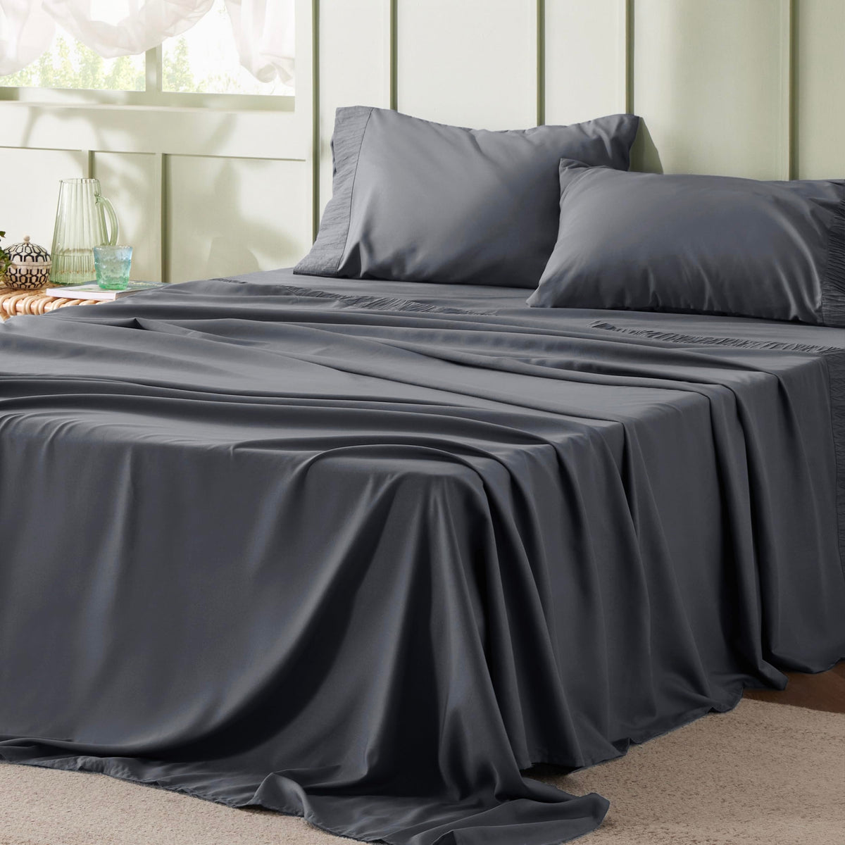 Bedsure Full Size Sheets Grey - Soft Sheets For Full Size Bed, 4 Pieces Hotel Luxury Full Size Sheet Sets, Easy Care Polyester M