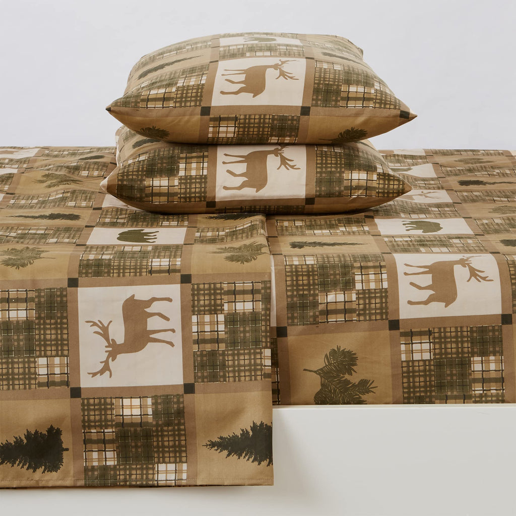 Great Bay Home 3-Piece Twin Microfiber Sheet Set | Lodge-Printed, Ultra-Soft Sheets | Wrinkle & Fade-Resistant Patterns Drawn From Nature | All-Season Bedding Sheets & Pillowcases. (Twin, Stonehurst)