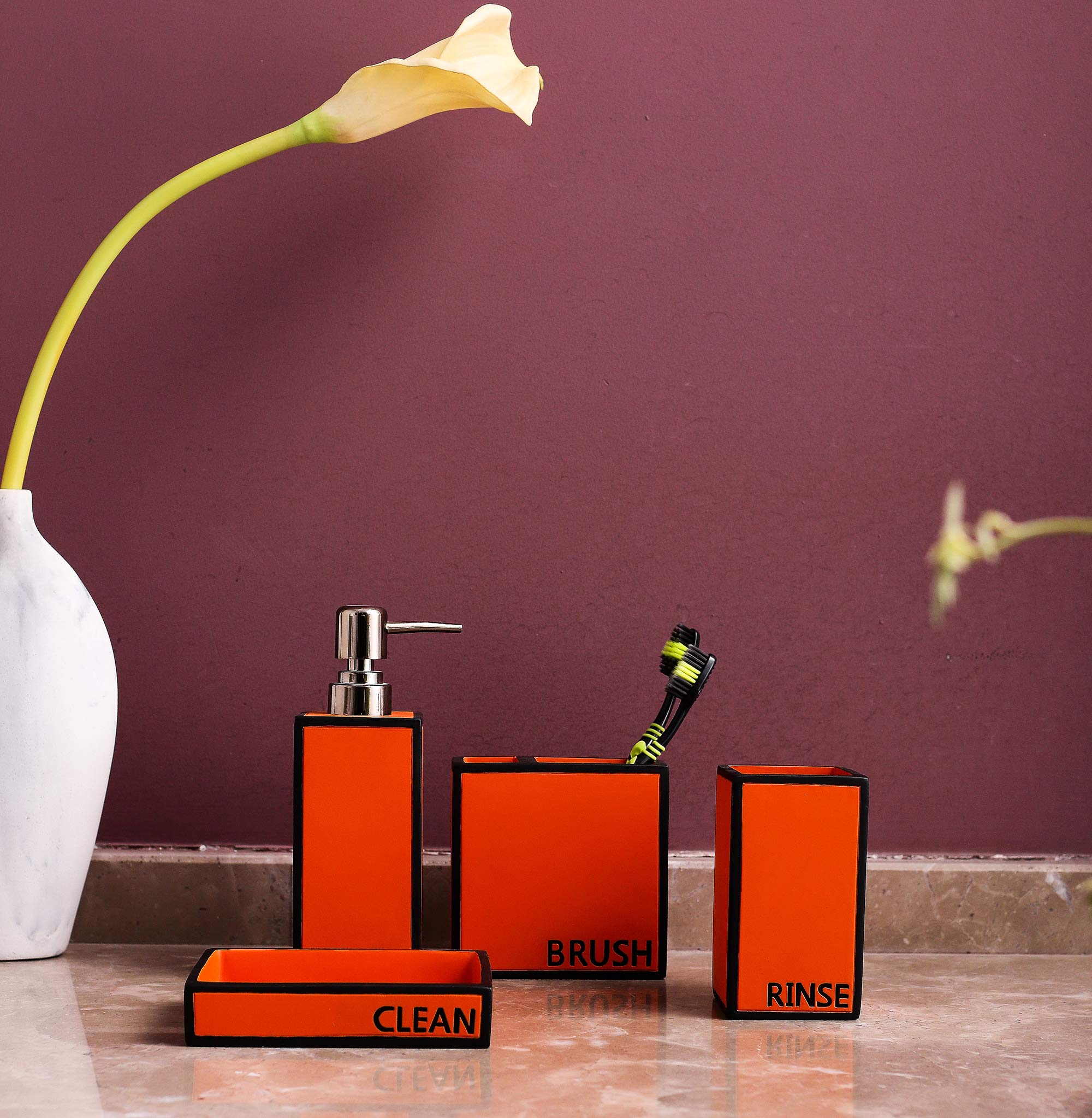 Hymmah Bathroom Accessories Set,Toothbrush Holder,Farmhouse Bathroom Decor,4 Pcs Resin Gift Set Apartment Necessities, Contain T