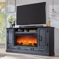 ACCOHOHO Fireplace TV Stand for 80 Inch TV, 35.7  Tall Farmhouse Entertainment Center W/36   Electric Fireplace, Media Console