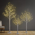 Set of 3 Lighted Birch Tree 4FT 6FT and 8FT LED Artificial Tree for Decoration Inside and Outside, Home Patio Wedding Festival C
