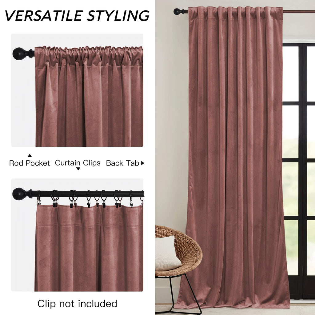 Ryb Home Wild Rose Pink Velvet Curtains 90 Inches Long - Super Soft Girl Bedroom Window Decorative Drapes Thermal Insulated Room Darkening Curtains For Guest Room, 2 Panels