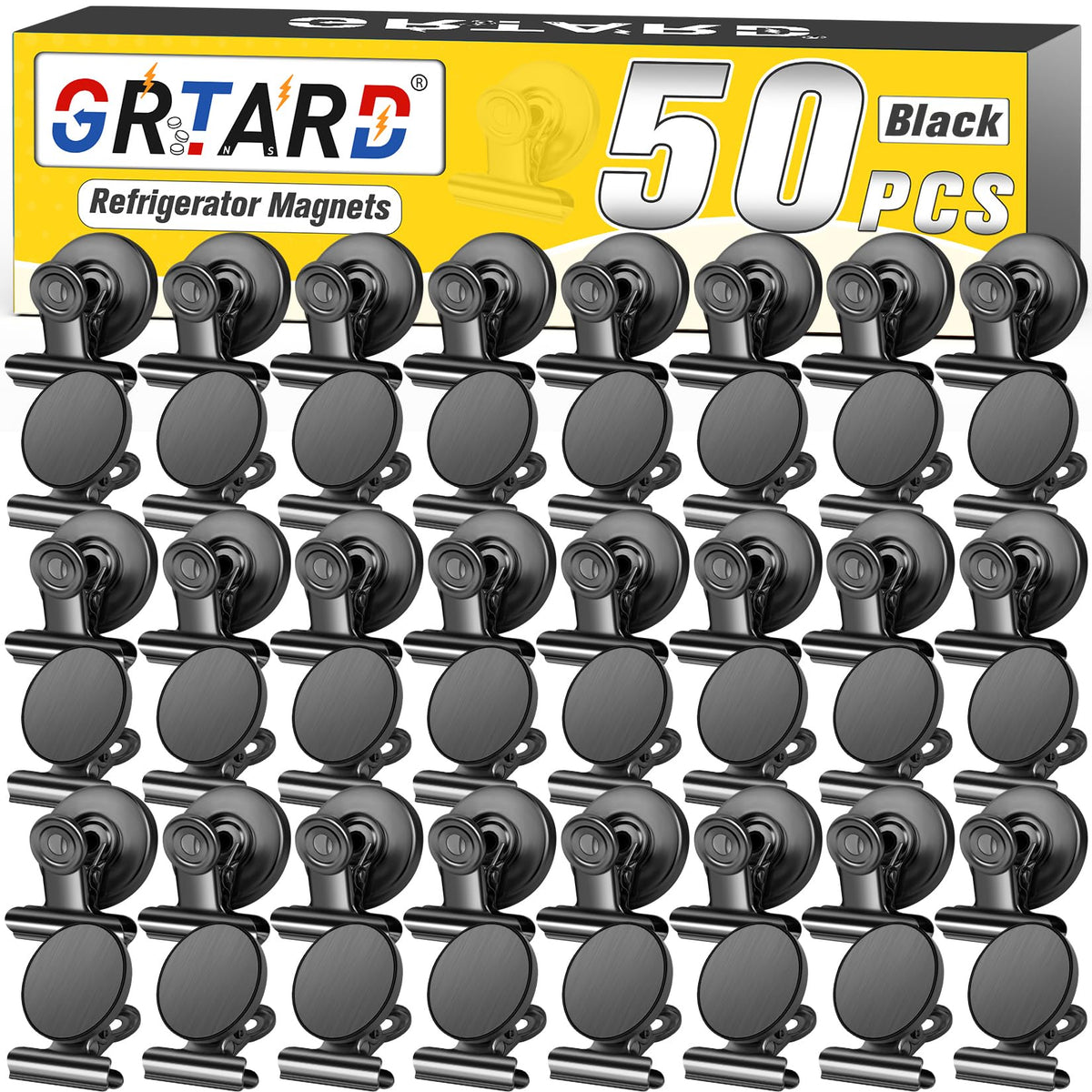 Grtard 50 Pack Magnetic Clips For Refrigerator, Black Heavy Duty Fridge Magnets, Whiteboard Clip, Office, School, Kitchen