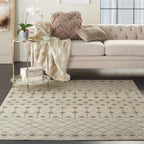 Nourison Grafix Moroccan Ivory/Grey 7'10' X 9'10' Area Rug, Easy Cleaning, Non Shedding, Bed Room, Living Room, Dining Room, K