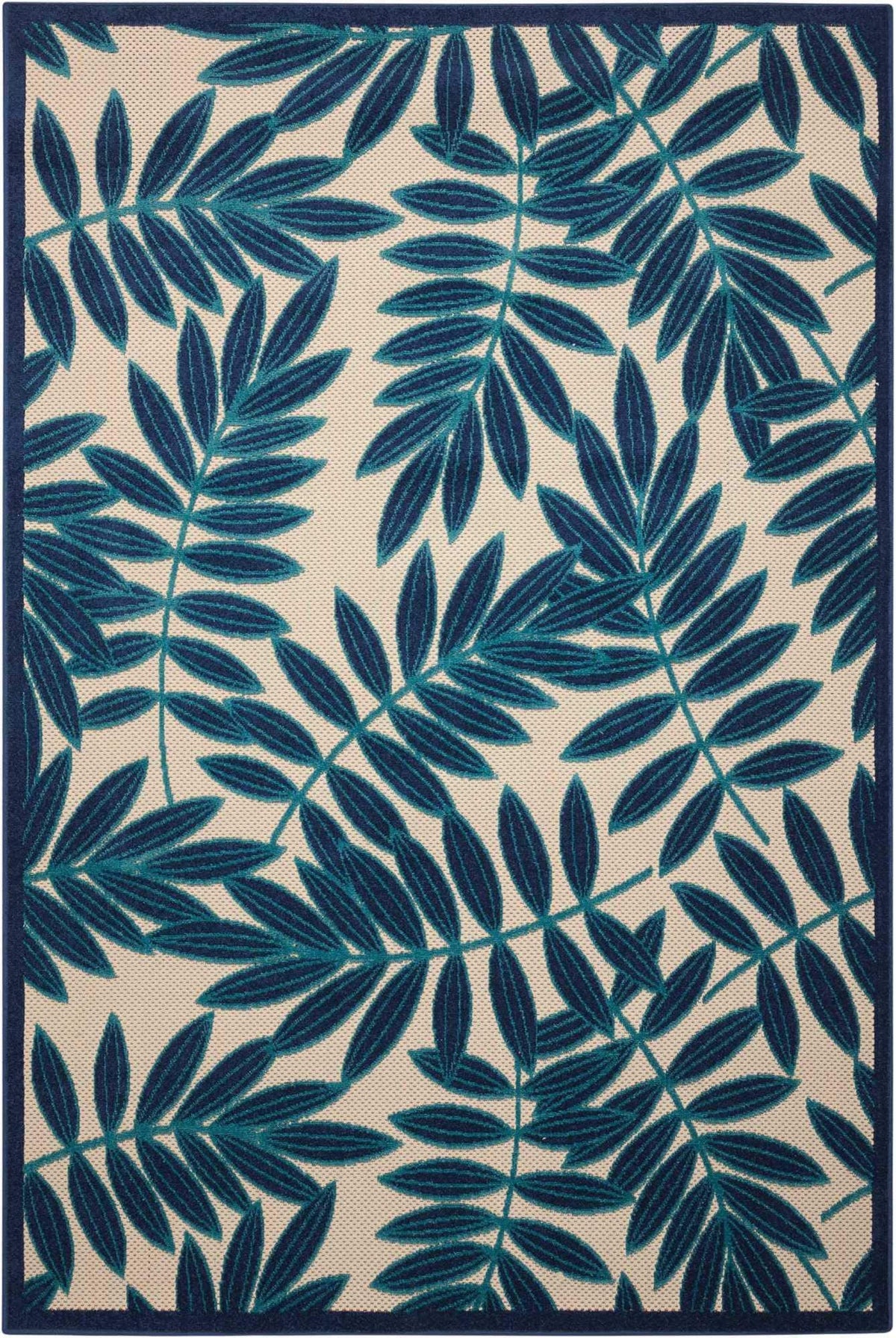 Nourison Aloha Indoor/Outdoor Navy 7'10' X 10'6' Area Rug, Tropical, Botanical, Easy Cleaning, Non Shedding, Bed Room, Living