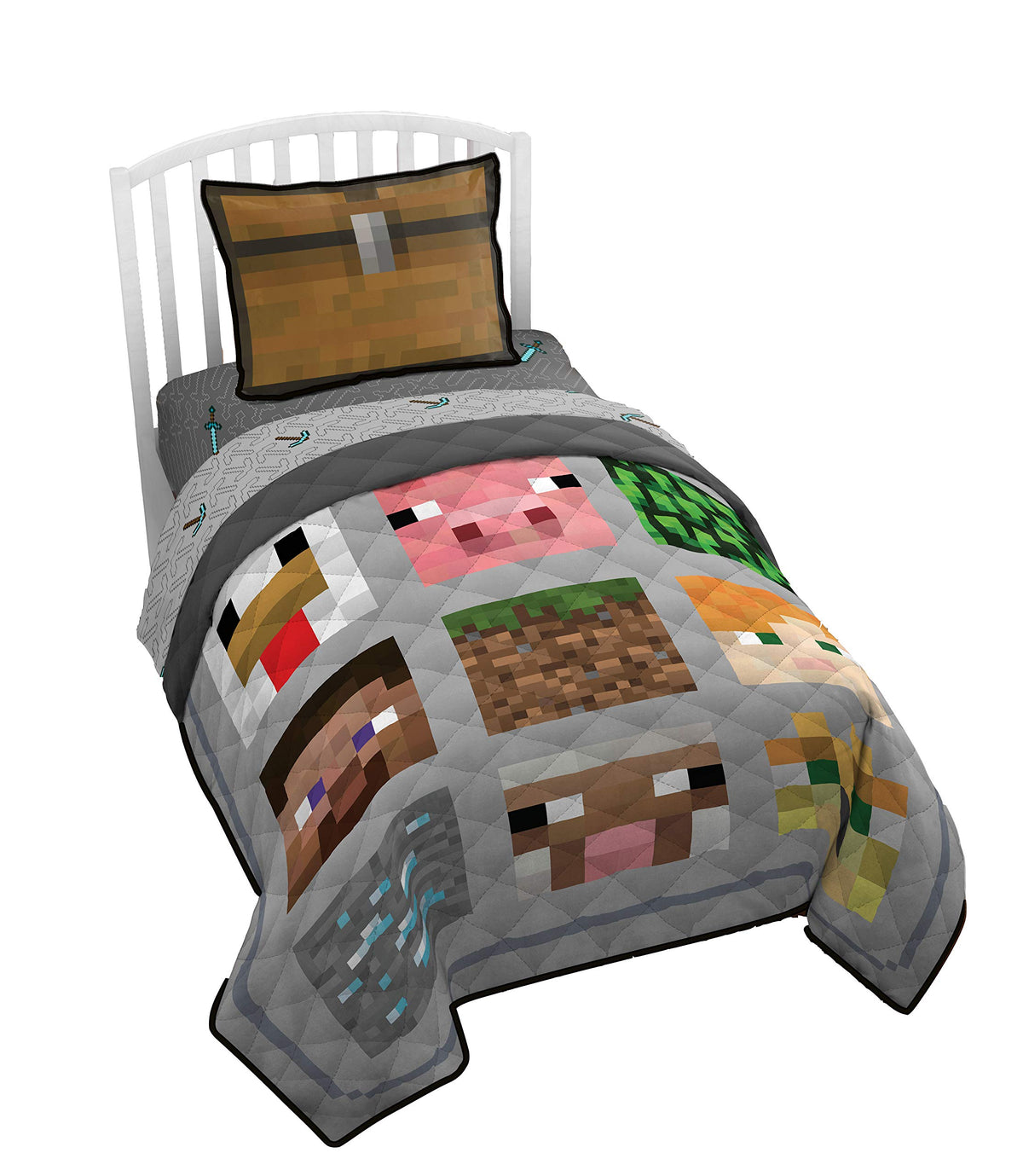 Oetnaisan Minecraft Twin Quilt & Sham Set - Featuring Creeper, Steve, & Alex (Official Minecraft Product)