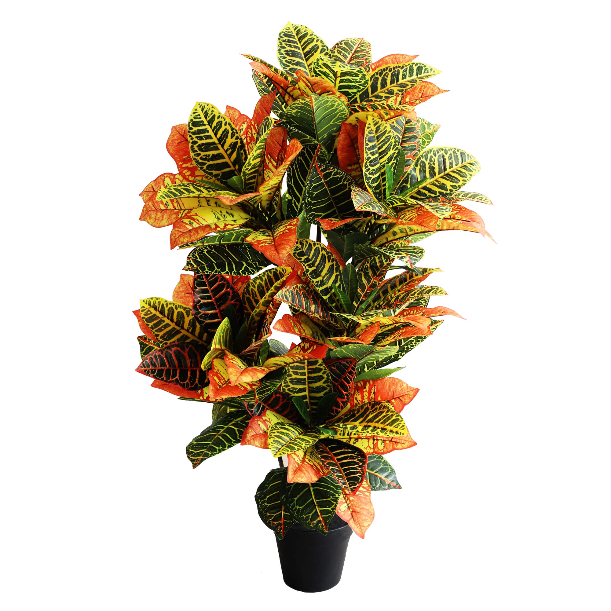 momoplant Artificial Croton Plant, 39inch Faux Fiddle Leaf fig Tree, Artificial Trees for Home Decor, Ficus Lyrata Tree with Pla