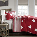 Lush Decor Star Quilt - Reversible 2 Piece Pattern Striped Bedding Set With Pillow Sham - Twin - Red