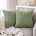 ANRODUO Pack of 2 Sage Green Decorative Throw Pillow Covers 18x18 Inch for Couch Bed Living Room Soft Corduroy Striped Square Cu