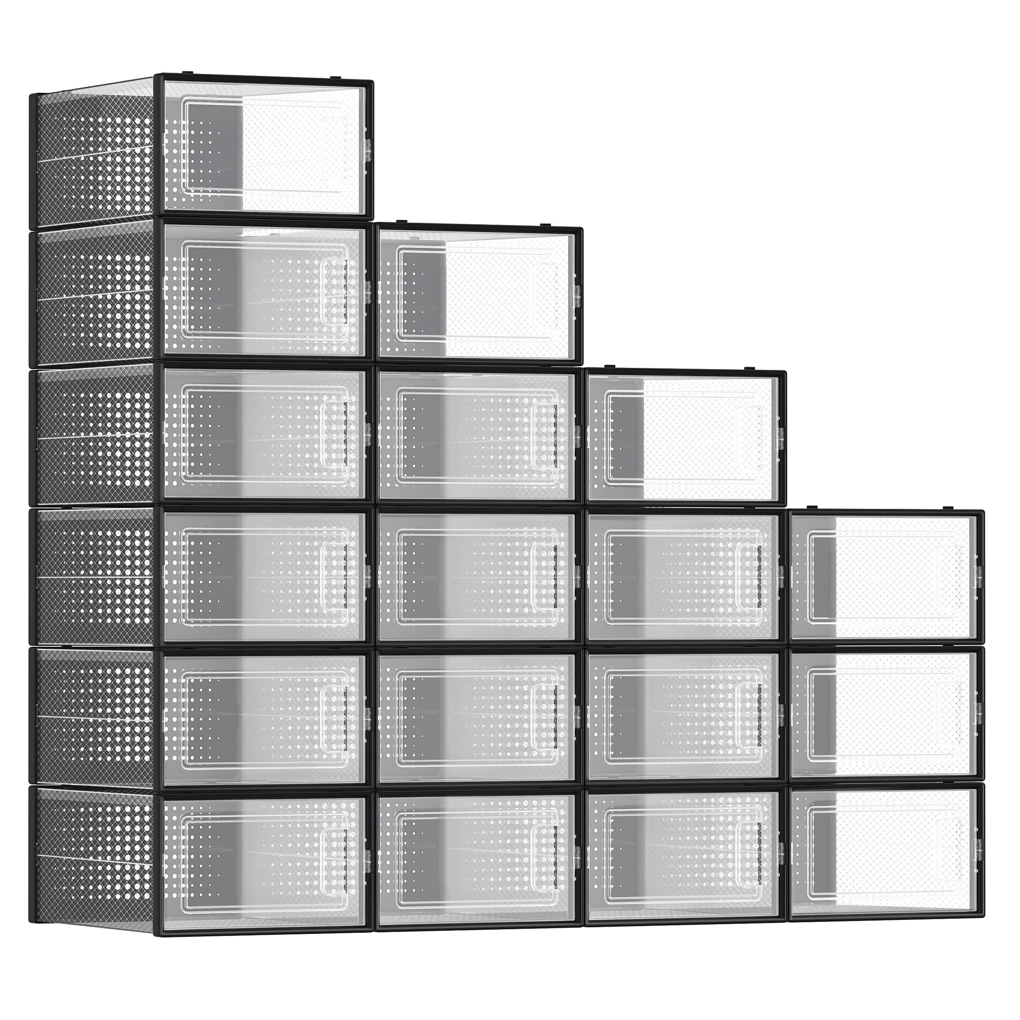 SONGMICS Shoe Boxes, Pack of 18 Shoe Storage Organizers, Stackable Clear Plastic Boxes for Closet, Sneakers, 9.1 x 13.1 x 5.6 In