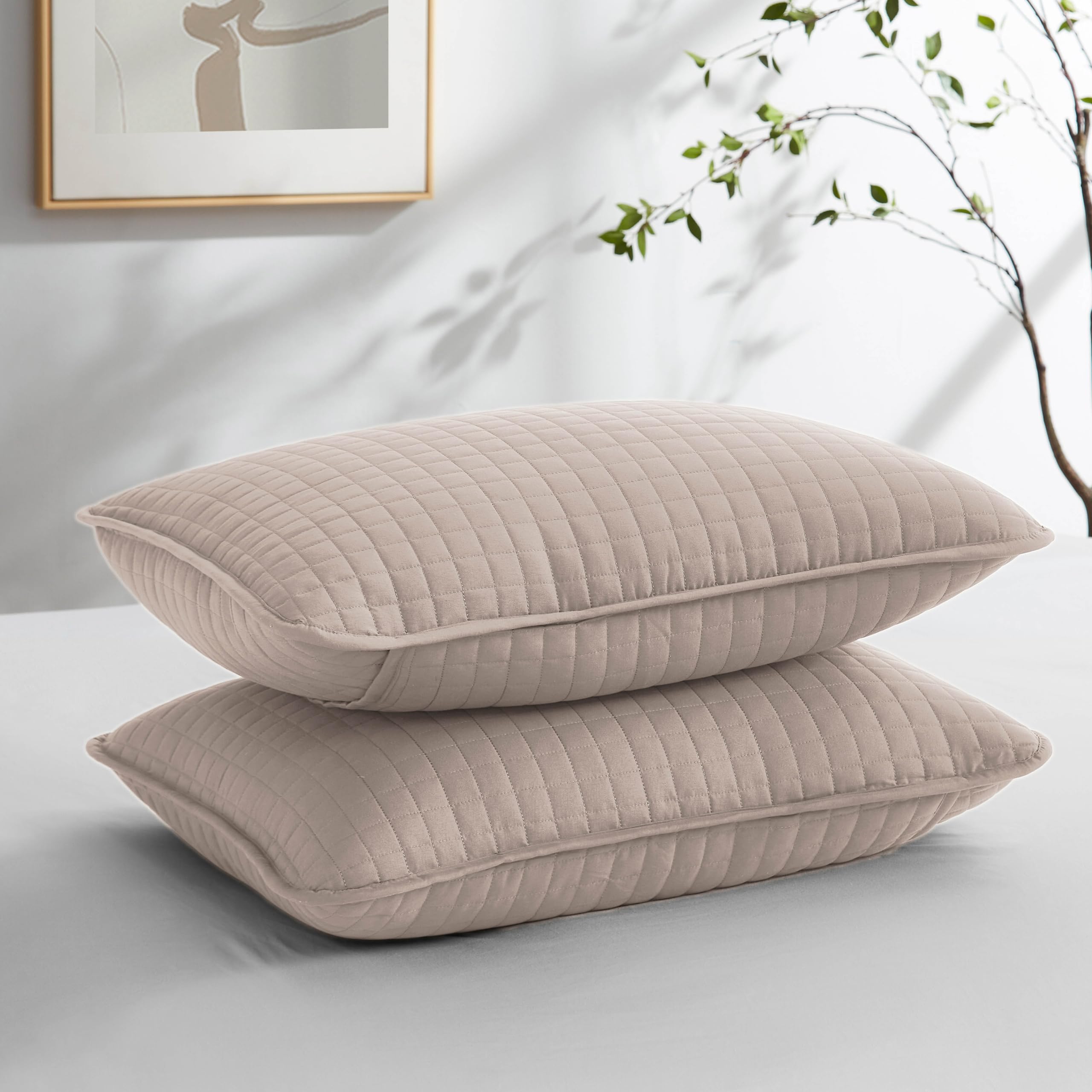 Southshore Fine Living, Inc. - Vilano Springs - Pair Of Quilted Pillow Sham Covers (No Inserts), 20' X 26', Bone