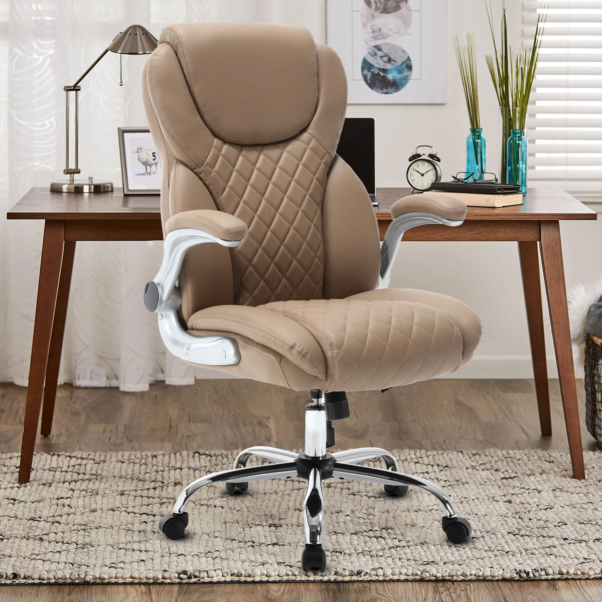 Reficcer Leather Executive Office Chair, High Back Ergonomic Office Desk Chairs With Wheels, 90-120 Rocking Managerial Home Comp