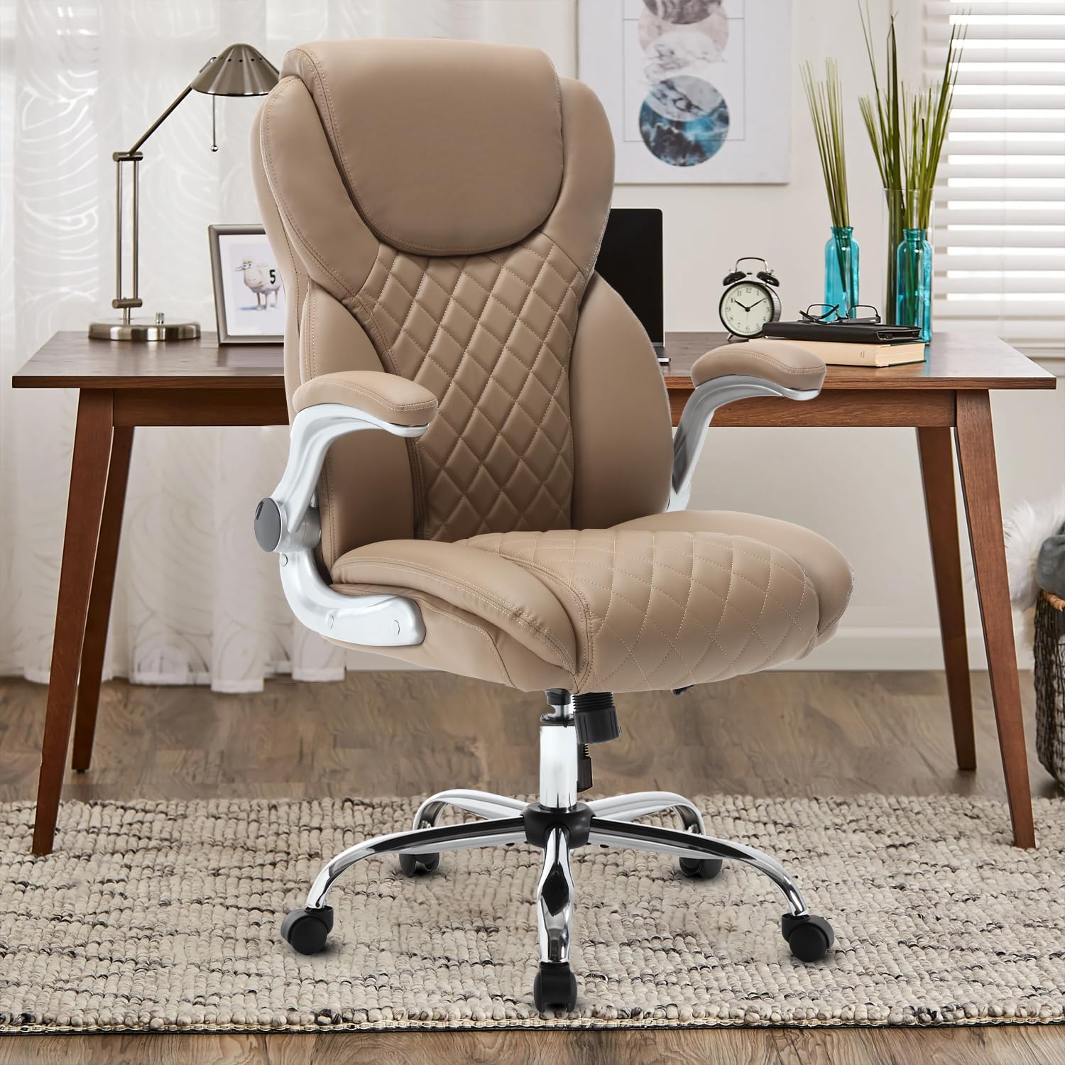 Reficcer Leather Executive Office Chair, High Back Ergonomic Office Desk Chairs With Wheels, 90-120 Rocking Managerial Home Comp