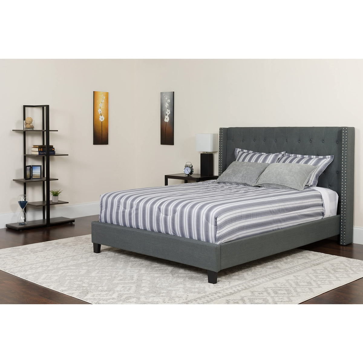 Flash Furniture Riverdale Twin Size Tufted Upholstered Platform Bed in Dark Gray Fabric with Memory Foam Mattress