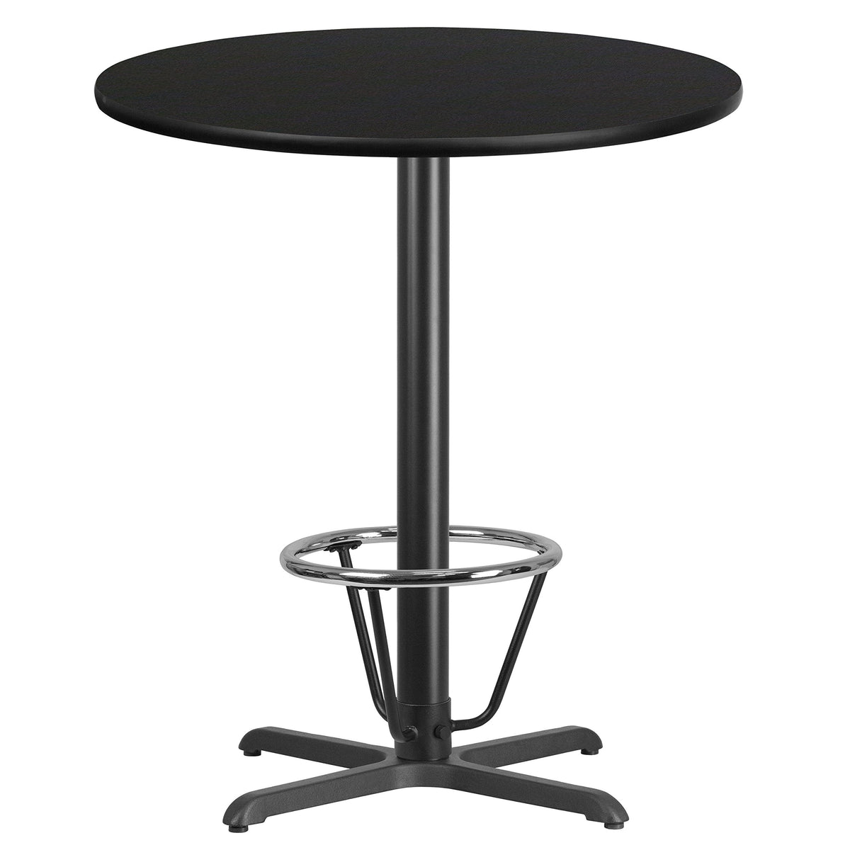 Flash Furniture 36'' Round Black Laminate Table Top With 30'' X 30'' Bar Height Table Base And Foot Ring