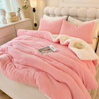 LLanCL 3D Jacquard Design Comforter Set, Ultra-Soft Warm Queen Size Sherpa Fur Plush 3-Pieces Sets Luxury Cozy Bedding with 2 Pi
