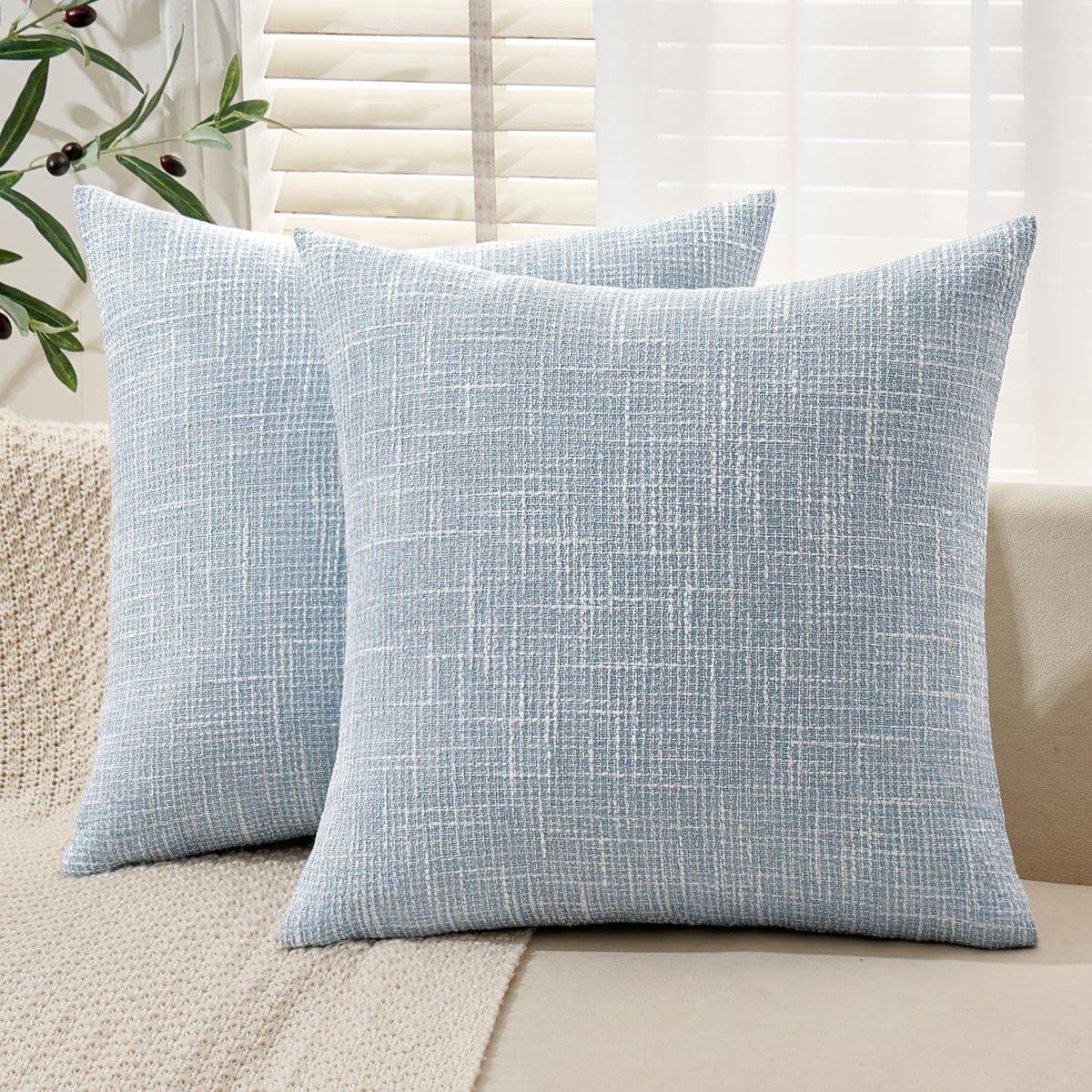 Miulee Burlap Linen Throw Pillow Covers 18X18 Inch Light Blue Decorative Pillow Covers Modern Farmhouse Pillowcases Soft Accent