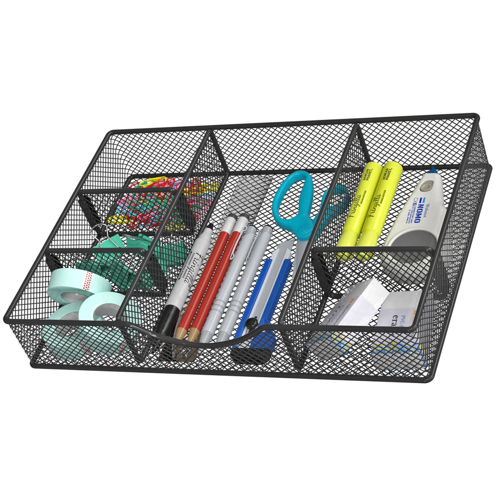 Vygrow Desk Drawer Organizer Tray, Metal Mesh Drawer Organizers Office, 6 Adjustable Compartment, Desk Organizer Tray For Home O