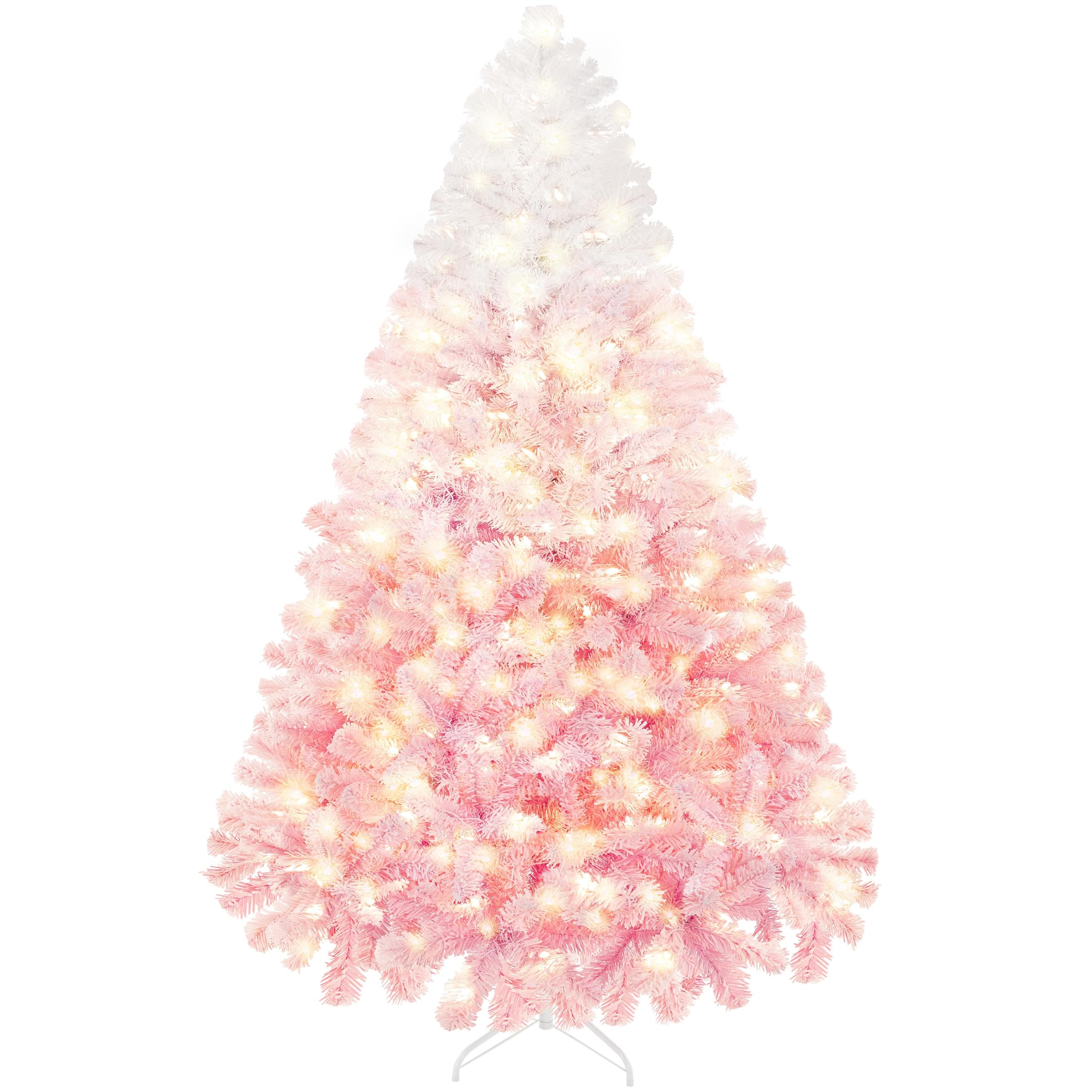 Yaheetech 7.5ft Pre-lit Artificial Christmas Tree with 550 Incandescent Warm White Lights, Snow Flocked Full Prelighted Xmas Tre