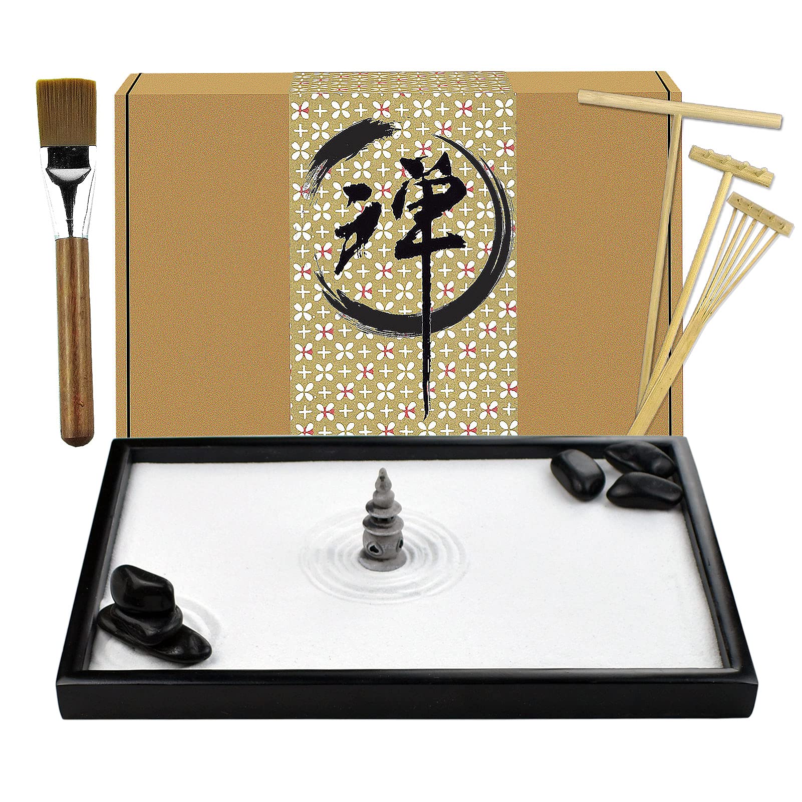 Artcome Japanese Zen Sand Garden For Desk With Rake, Stand, Rocks And Mini Furnishing Articles - Office Table Accessories, Mini