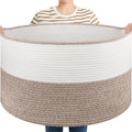 OIASKET Large Blanket Basket with Handles, 22.8 x 22.8 x 13 Woven Storage Basket for Living Room, Cotton Rope Baby Toy Storage f