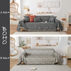 Handontime Black White Boho Sofa Cover Boho Geometric Couch Covers Tassel Farmhouse Dog Sofa Covers For Slipcover Aesthetic Couch Cushion Cover Couch Protector For Dogs Living Room Décor, 71' X150'
