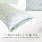 Elegant Comfort Ultra Soft Set Of 2 Floral Print Pillowcases - 1500 Premium Hotel Quality Microfiber, Soft And Smooth Envelope Closure 2-Piece Pillow Covers - King, Green Anita