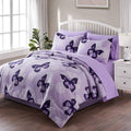 Artall Bed In A Bag Full/Queen Size 8 Pieces, Purple Butterfly All Season Bedding Comforter Bed Set With Pillow Shams, Flat Shee