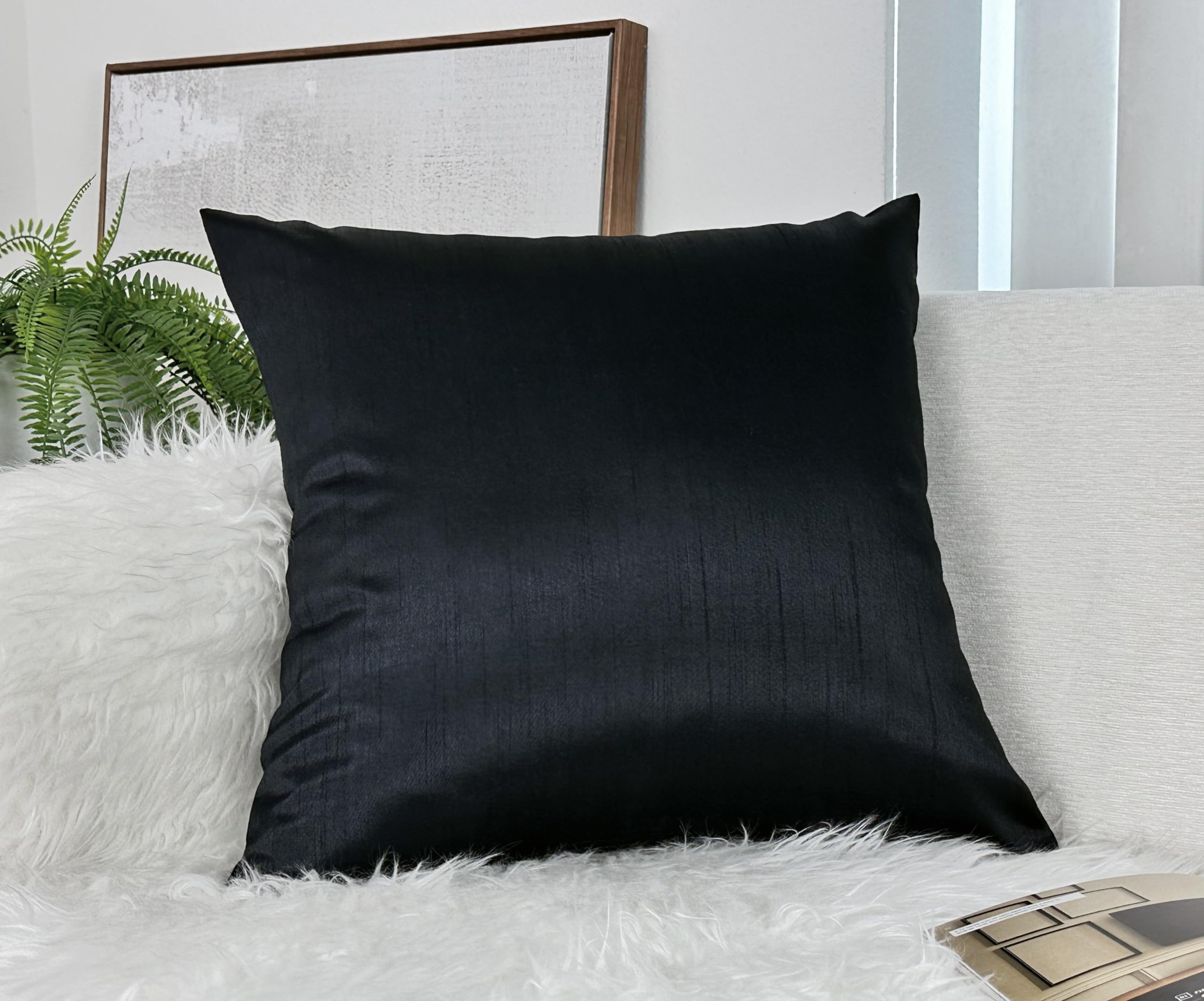 Aiking Home Collection Solid Faux Silk Euro Sham/Pillow Cover, Zipper Closure, 26 By 26 Inches, Black