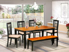 East West Furniture NICO6-BLK-C 6 Piece Kitchen Set Contains a Rectangle Table with Butterfly Leaf and 4 Linen Fabric Dining Chairs with a Bench, 36x66 Inch, Black & Cherry