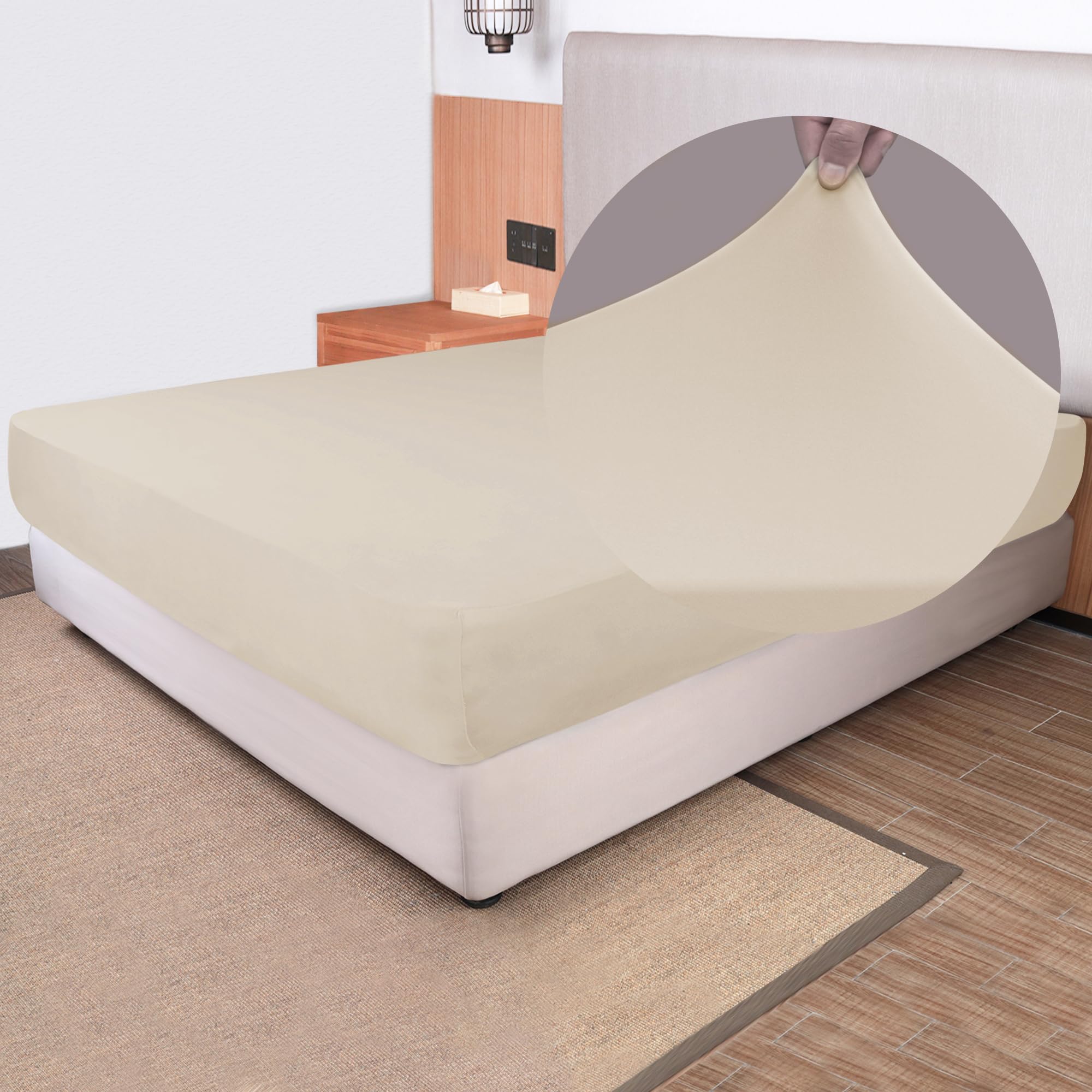 Soft Stretch Queen Size Fitted Sheet Only - Jersey Knit & Cozy T-Shirt Like, 4-Way Stretchy Snug Fit & Wrinkle Free, No More Sli