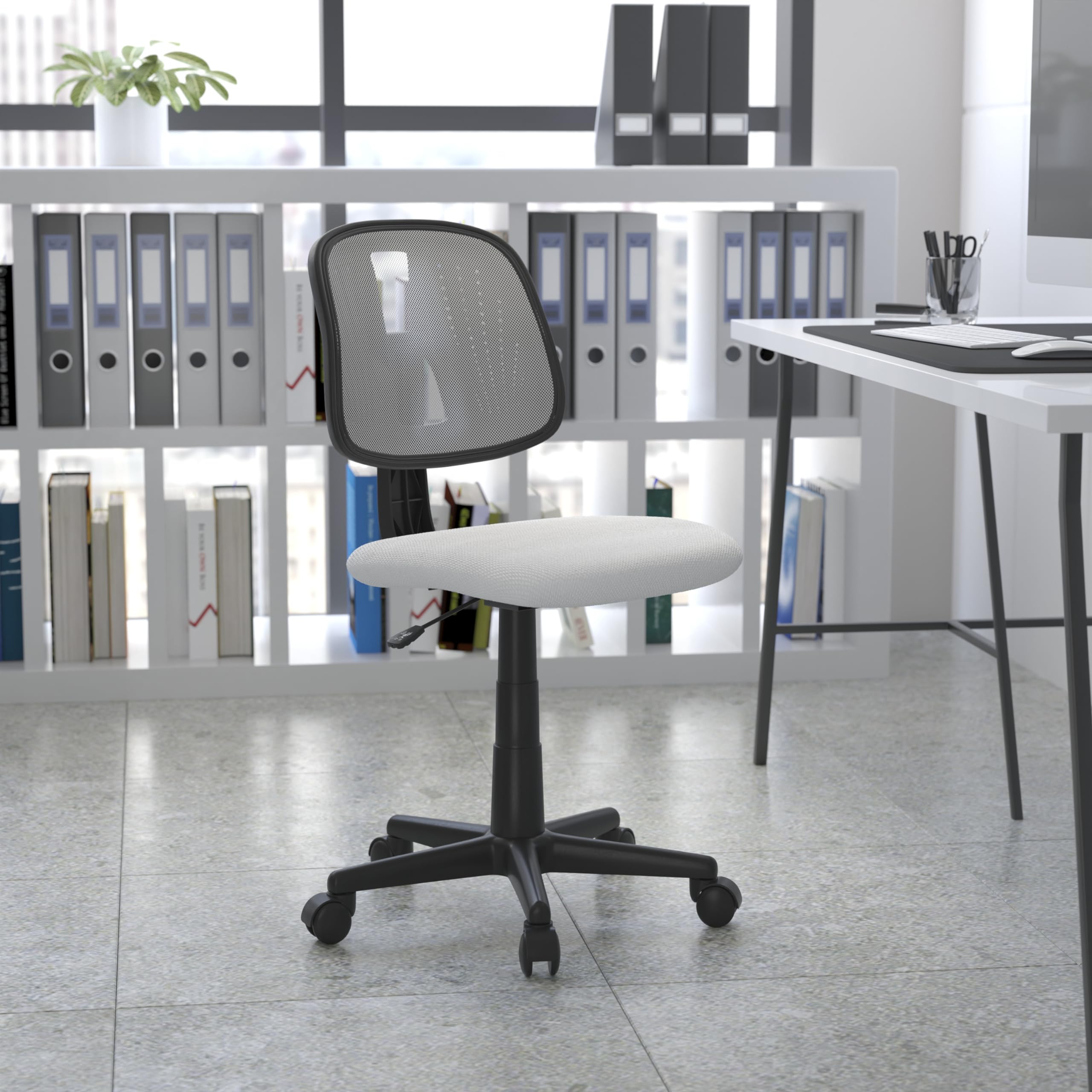 Flash Furniture Flash Fundamentals Mid-Back Swivel Task Office Chair With Pivot Back, Height-Adjustable Ergonomic Mesh Office Desk Chair, White