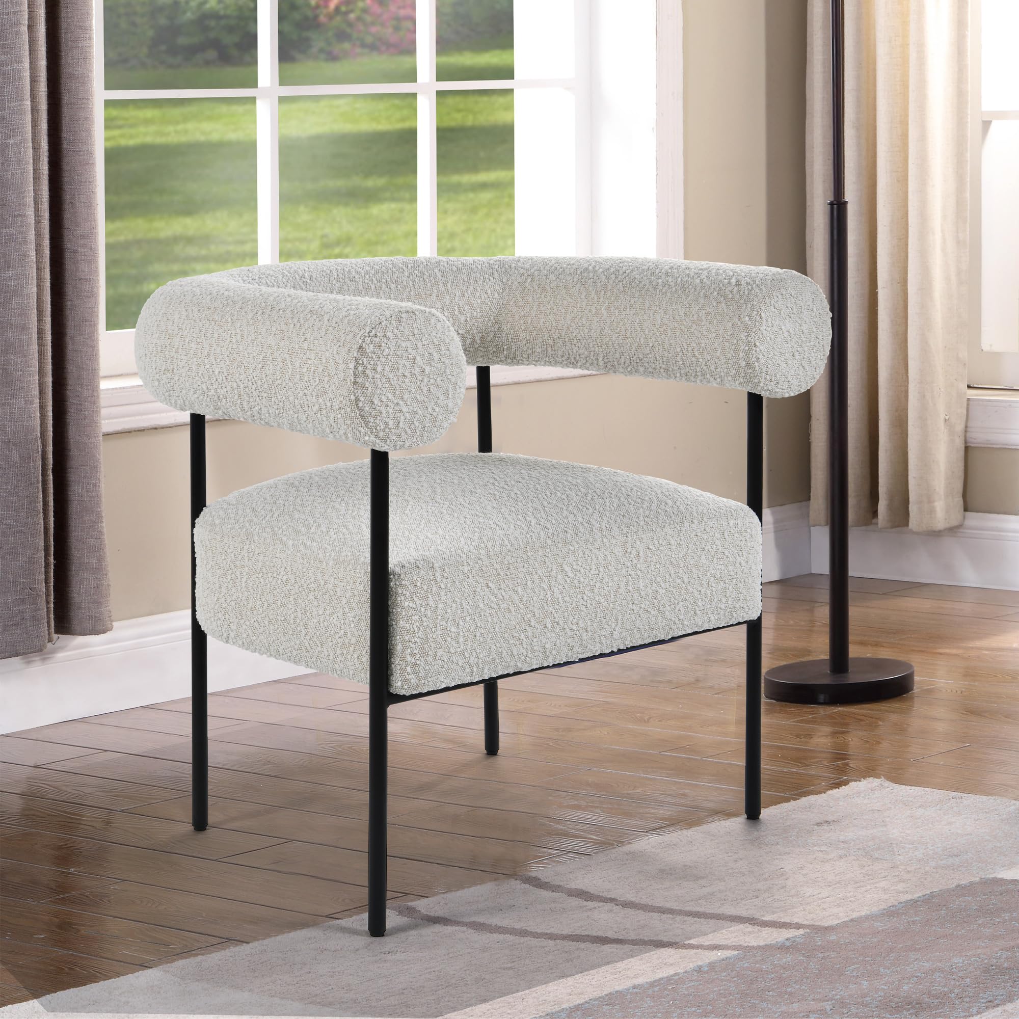Best Master Furniture Melvin Contemporary Boucle Fabric Accent Black Legs, 1 Chair, Cream