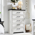 ACCOHOHO Farmhouse 5 Drawers Dresser Chests for Bedroom,46  Tall Wood Rustic Chest of Drawers with Wide Metal Handle,Natural Tex