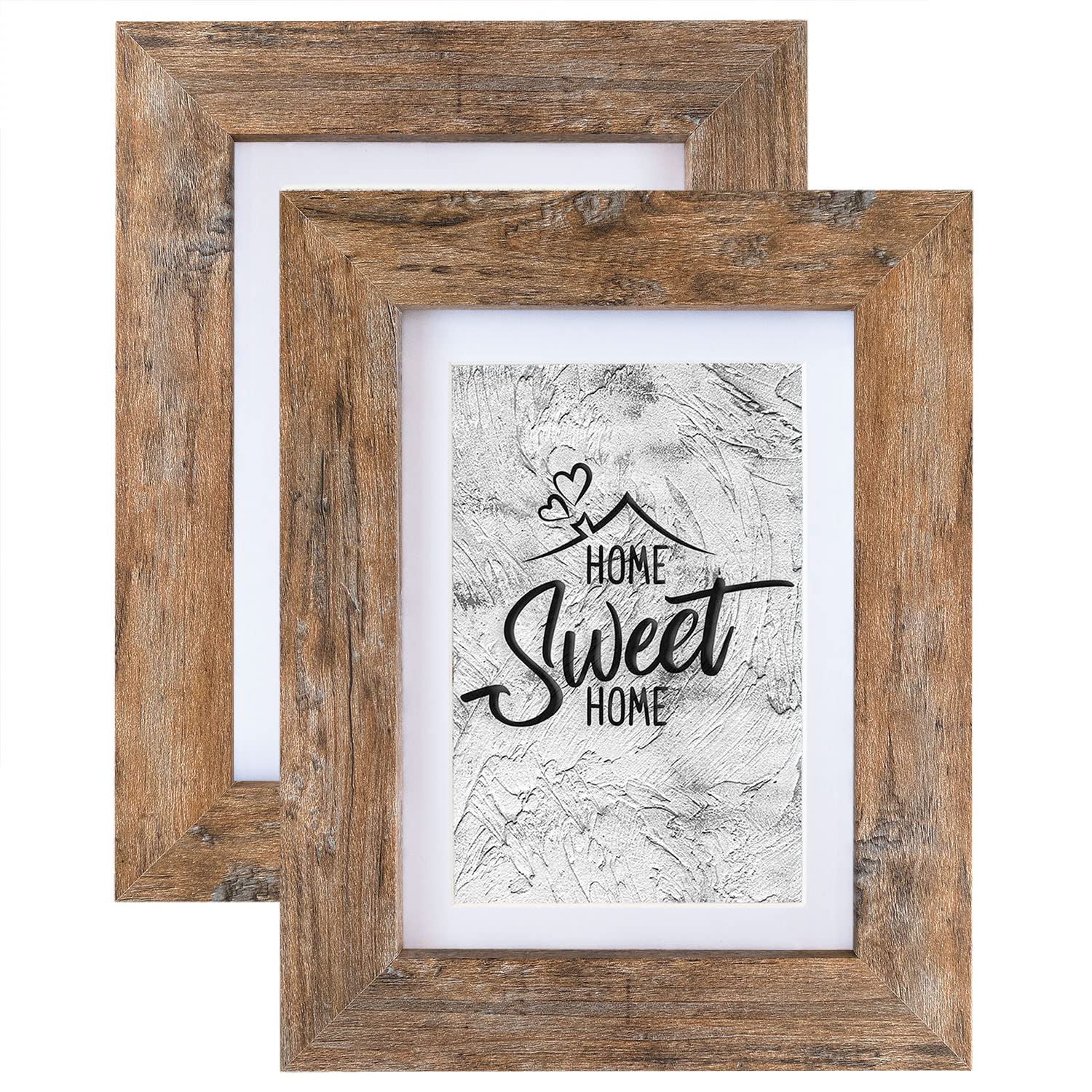 Califortree Rustic Brown 5x7 Picture Frame - Display Photos 4x6 with Mat or 5x7 Without Mat - HD Glass Inside, Wall and Tabletop