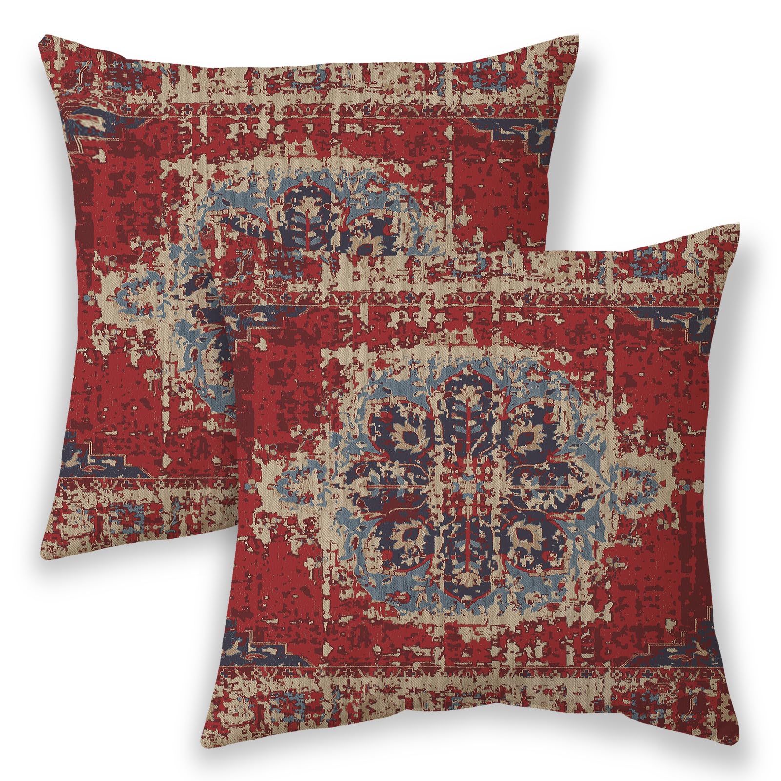 Betginy Boho Pillow Covers 18X18, Red Ethnic Design Outdoor Decorative Throw Pillows For Couch, Carpet Pattern Decor Cushion Cov