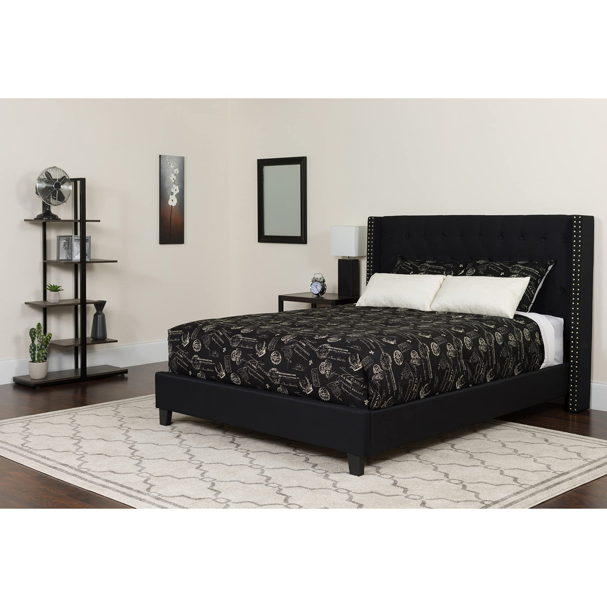 Flash Furniture Riverdale Full Size Tufted Upholstered Platform Bed In Black Fabric With Pocket Spring Mattress