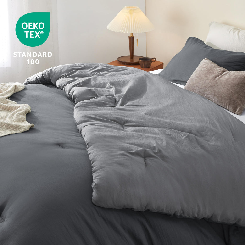 Bedsure Queen Size Comforter Set, Reversible Grey Soft Prewashed Bedding For All Seasons, 3 Pieces Warm Down Alternative Bed Set, 1 Lightweight Comforter (90'X90') And 2 Pillowcases (20'X26')