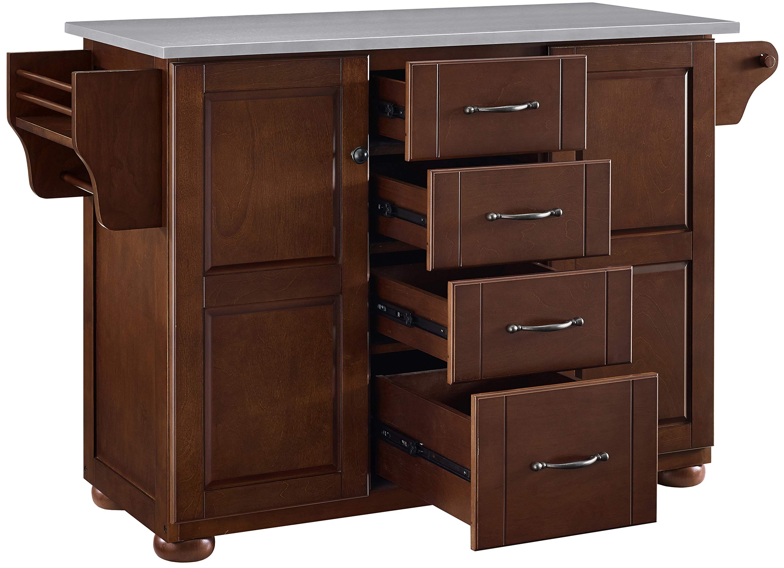 Crosley Furniture Eleanor Stainless Steel Top Kitchen Island With Spice Rack, Storage Drawers And Shelves, Mahogany