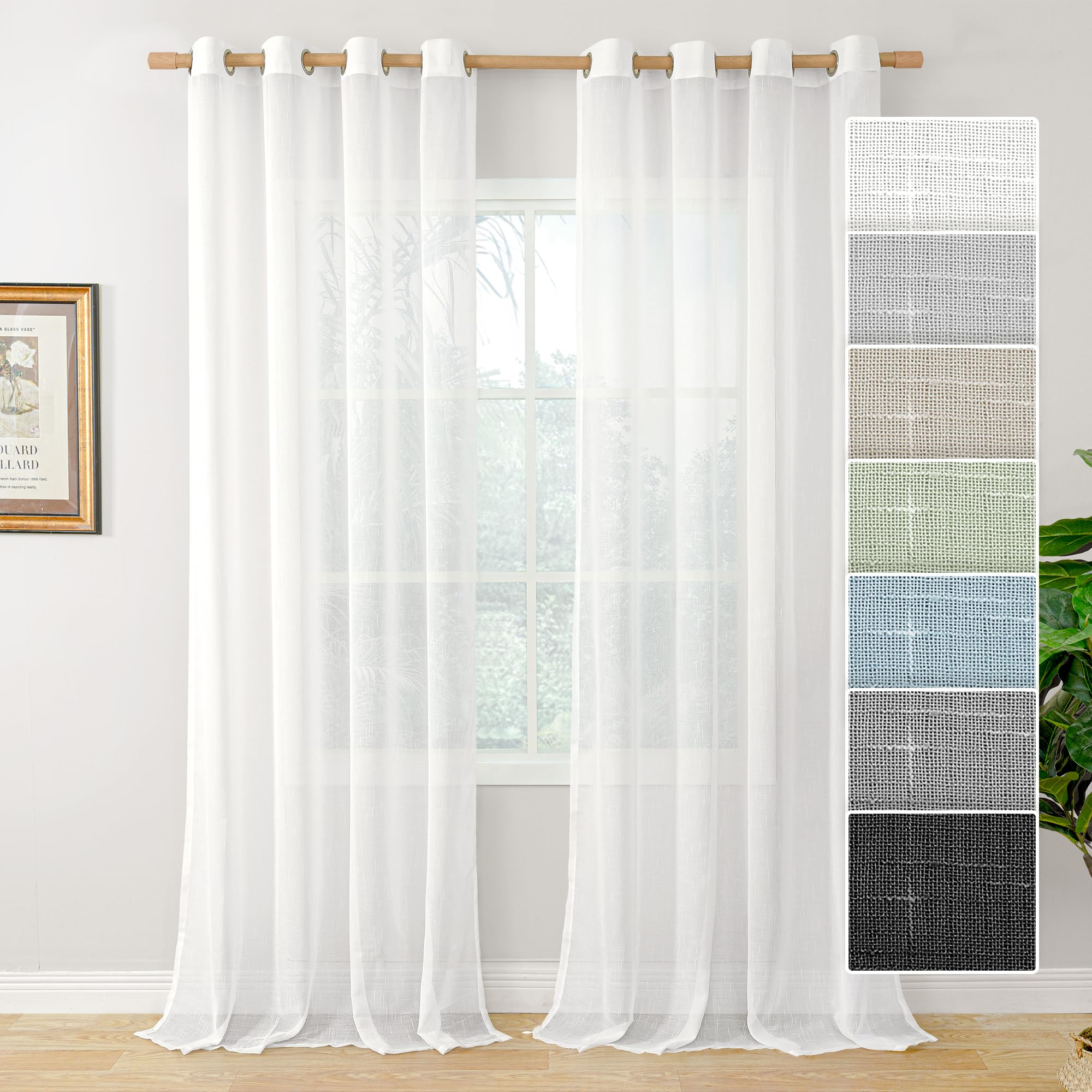 Bgment White Sheer Linen Curtains For Living Room 2 Panels Set, Semi Sheer Curtains 108 Inch Length For Bedroom Light Filtering