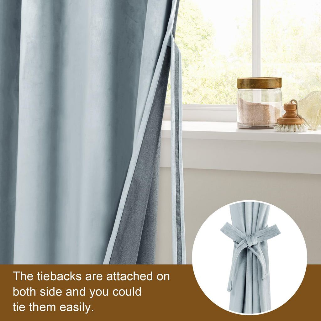 Dwcn Stone Blue Velvet Curtains - 84 Inches Long Super Soft Luxury Tieable Window Treatments Room Darkening Privacy Protect Blac