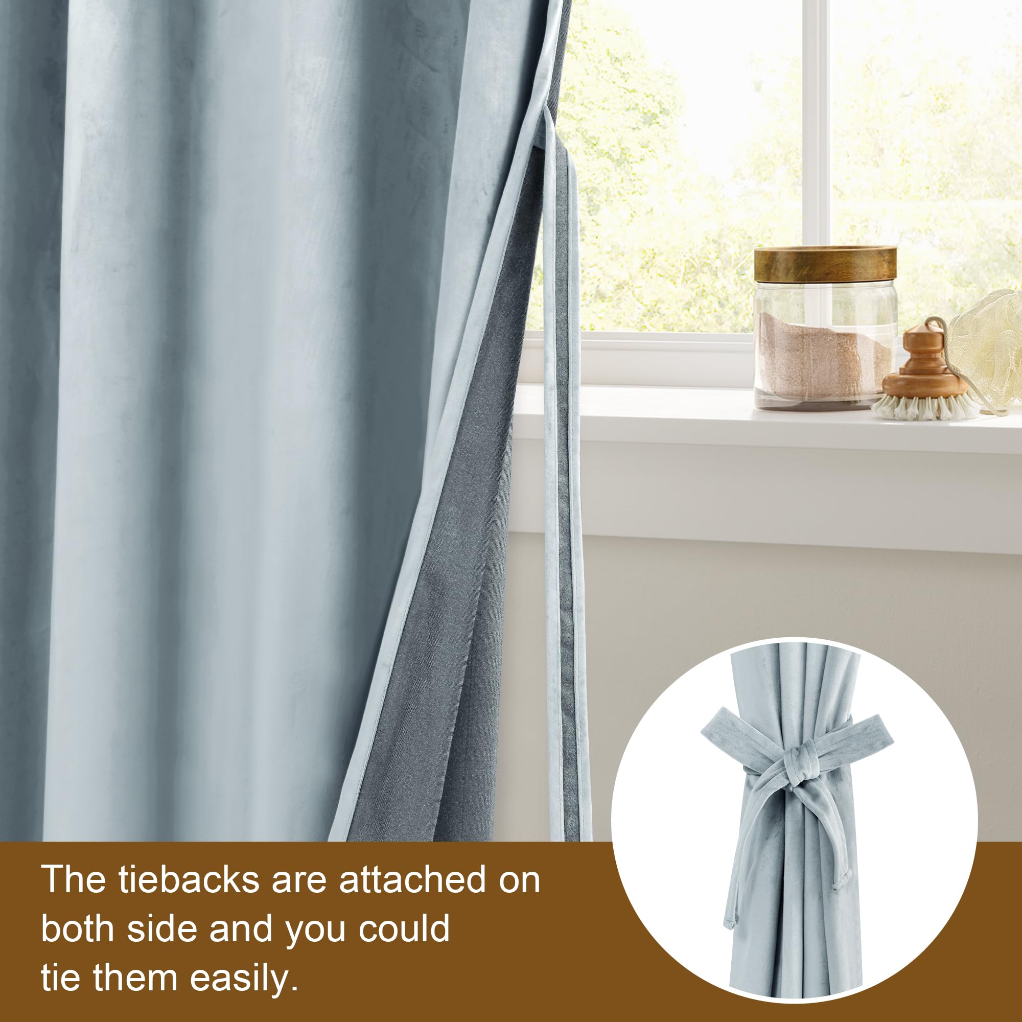 Dwcn Velvet Curtains - 90 Inches Long Thick Grommet Tieable Window Treatments Room Darkening Privacy Protect Blackout Drapes For