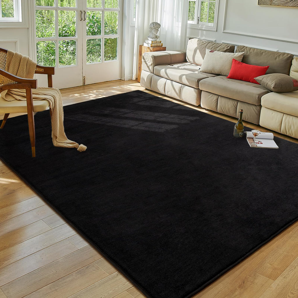Softlife Washable Living Room Rug, 5x7 Black Area Rugs for Bedroom, Soft Fluffy Fuzzy Carpet Bedside Rug Indoor Non-Slip Rug for