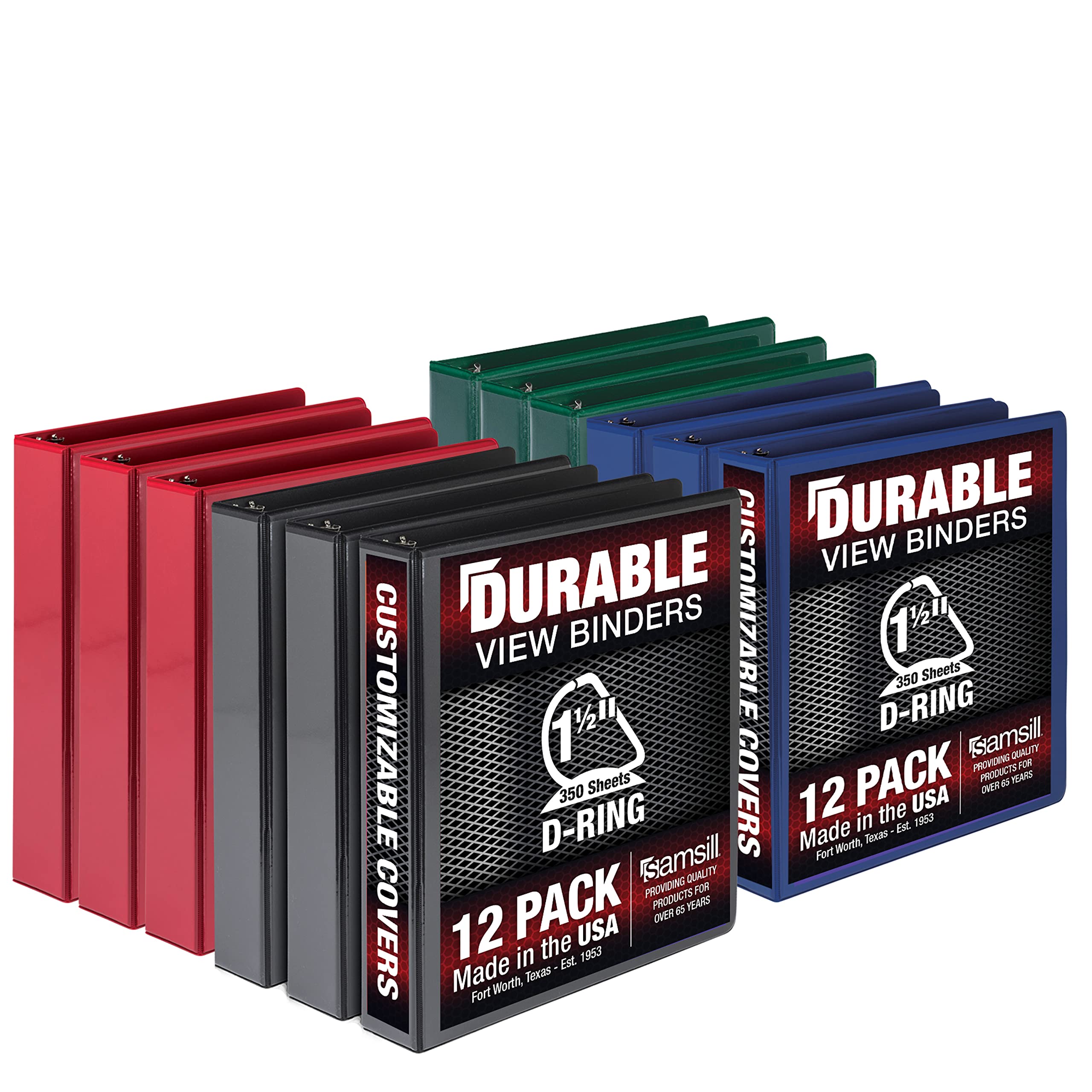 Samsill Durable 1.5 Inch Binder, Made In The Usa, D Ring Binder, Customizable Clear View Binder, Basic Assortment, 12 Pack, Each