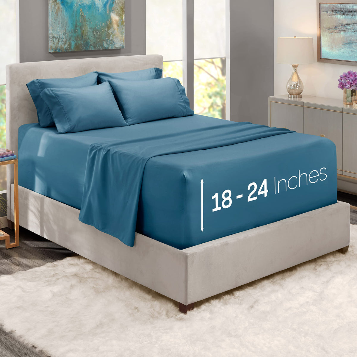 Nestl Bed Linen Set - Soft Microfiber Deep Pocket 6 Pc Sheet Set - Blue Heaven, Full Size
