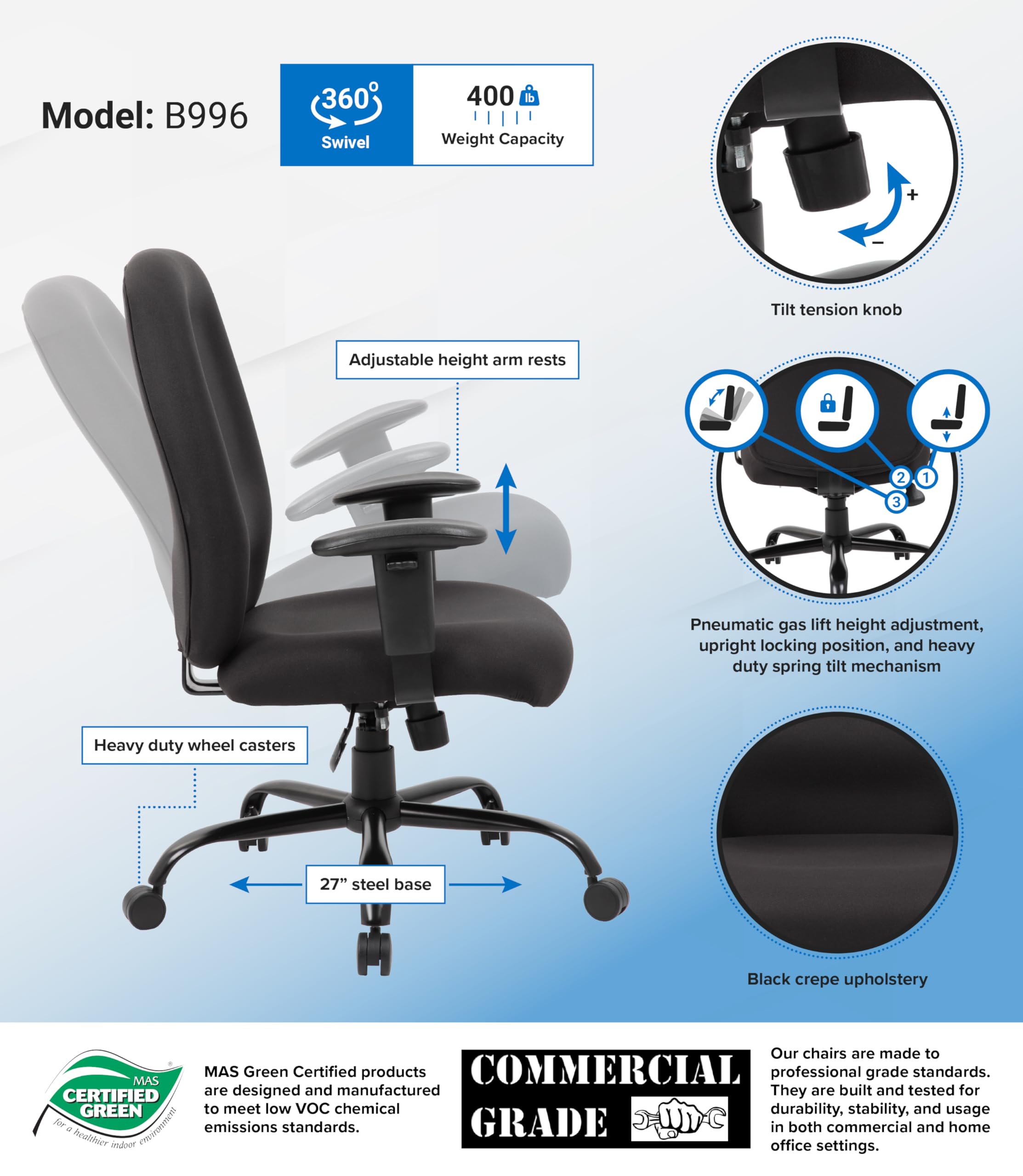 Boss Office Products Heavy Duty Task Chair, Black