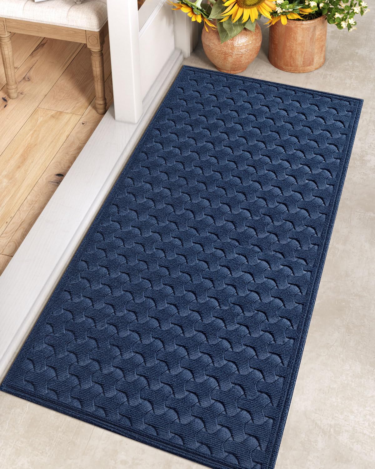 Dexi Front Door Mat Outdoor Entrance Doormat Heavy Duty Floor Rug, Waterproof Low-Profile, 24'X48', Navy Blue