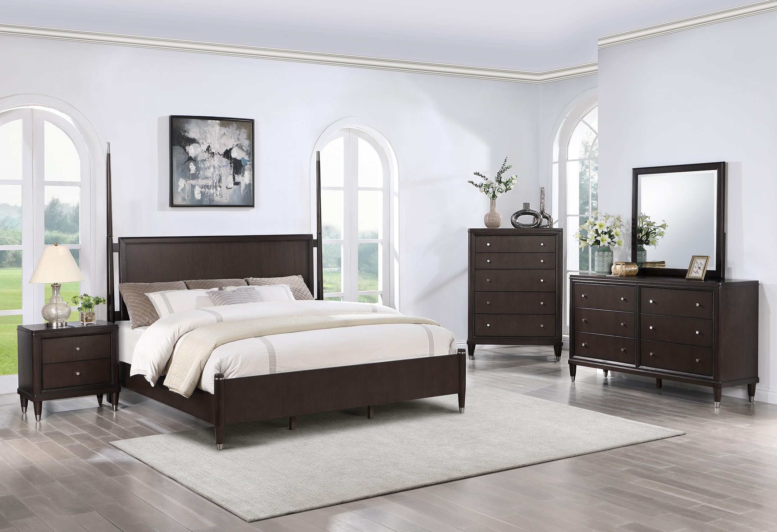 Coaster Home Furnishings Emberlyn Mid-Century Modern 5-Piece Bedroom Set Queen Size Four-Poster Bed Frame 84-inch Headboard Brown 223061Q-S5